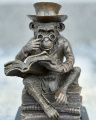 Bronze and marble Steampunk Darwin Monkey or philosopher statuette