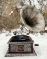 Square retro silver horn gramophone - replica