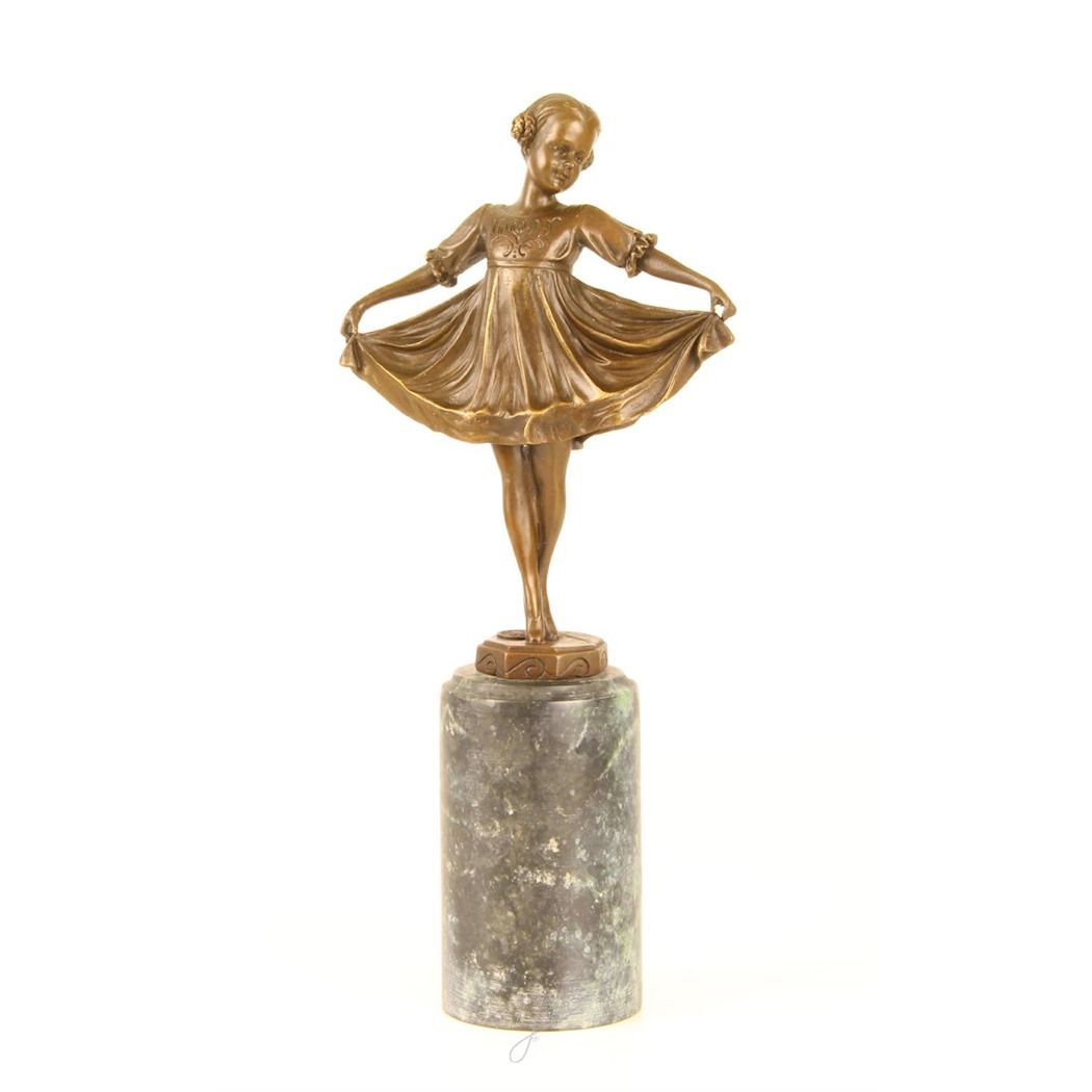 Statue of a cute girl in dress made of bronze 2